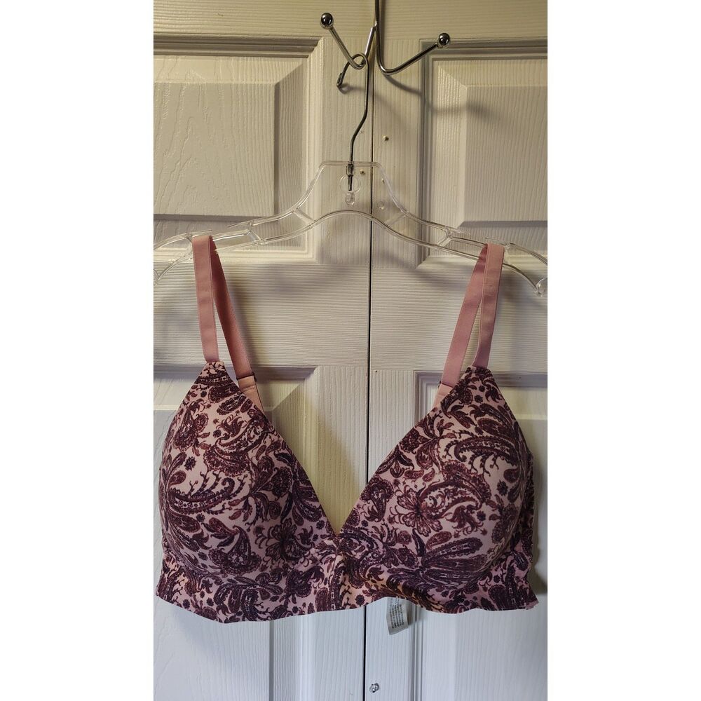Lucky Brand Pink & Burgundy Paisley Wire-Free Comfort Bra - Women's Size 40C